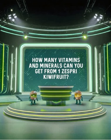 Zespri film still: Kiwi Brothers hosting a neon game-show stage